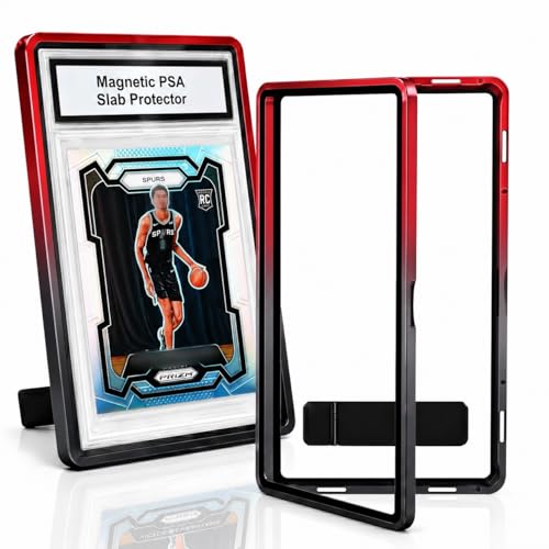 PSA Slab Case with Stand for Collectors - Premium Display & Storage Fits for 35PT PSA, CGC, CSG Cards, Heavy Duty Tempered Glass & Aluminum, Secure 9-Point Magnetic Lock, Waterproof Protector - color: Black-red gradient