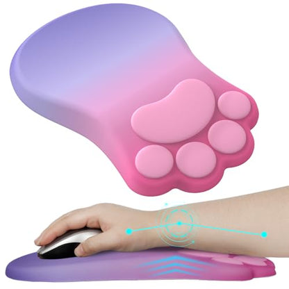 L-SPOUTTO Ergonomic Mouse Pad with Wrist Rest,Pink Mouse Pad Wrist Support | Cute Cat Paw Comfortable Massage Design,Computer Pain Relief Mousepad with Non-Slip Base for Desk Laptop Gaming,Pink&Purple - color: Pink & Purple