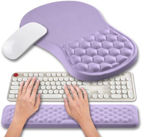 Hokafenle 2 in 1 Ergonomic Mouse Pad Wrist Support & Wrist Rest for Computer Keyboard Set, with Relieve Carpal Tunnel Pain Massage Bulge and Full Memory Gel Design (2In1 Set, Lavender) - color: Hk017-lavender