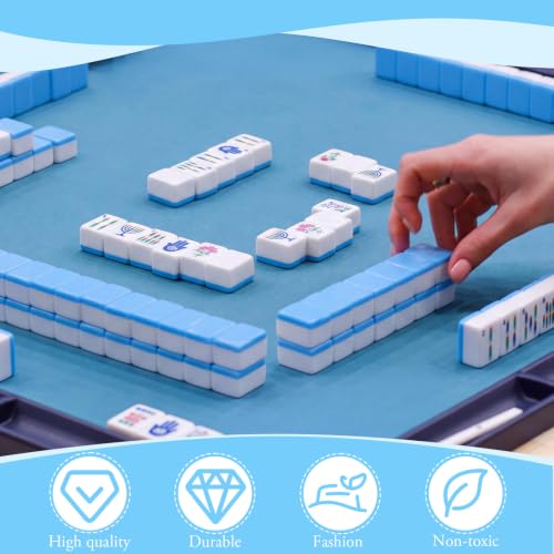 160 Pcs American Mahjong Tiles Set Blue, Mini 1.2 Inch Mahjong Tiles with Rosh Hashanah Themed Protable Mah Jong Game Set for Jewish New Year Holiday Family Gathering Hanukkah Gift - style: Jewish
