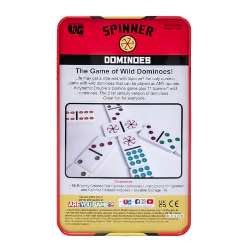 Front Porch Classics Spinner Dominoes Travel Tin Family Game Set, Ages 8+
