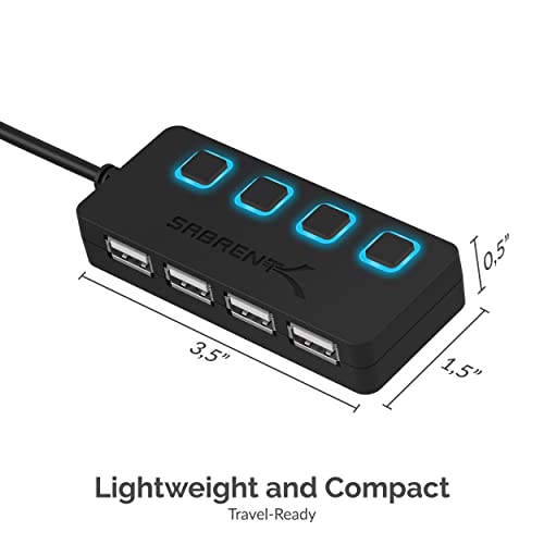 SABRENT 4 Port USB 2.0 Data Hub with Individual LED lit Power Switches [Charging NOT Supported] for Mac & PC (HB-UMLS) (Pack of 2) - size: USB-A 4-Port (Pack of 2)