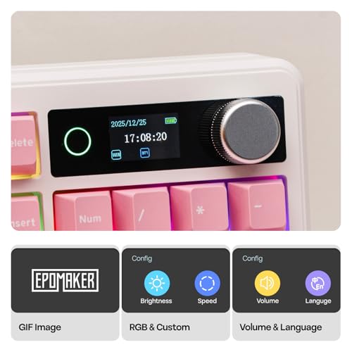 EPOMAKER TH99 PRO 96% Mechanical Keyboard with Screen & Knob, 10000mAh, 2.4Ghz/BT, Hot Swap, Custom Driver, RGB Backlight, PBT Keycap, Wireless Gaming Keyboard for PC/Mac (Pink, Creamy Jade) - color: Pink, size: Creamy Jade
