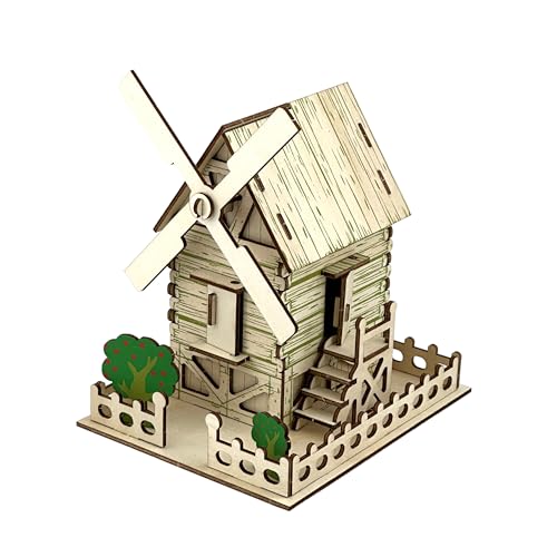 3D Puzzles for Adults, Log Cabin DIY Wooden House Model Kits for Adults to Build, Country Cottage Building Model, 3D Jigsaw Brain Teaser Puzzle, Dollhouse (Windmill Cottage)