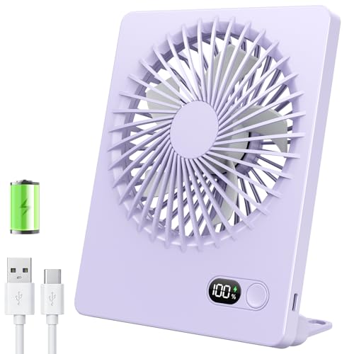 Zuvas Desk Fan Small Rechargeable Battery Table Fans for travel Ultra Quiet | 180° Tilt Folding, LED Dislay, Portable Fan Slim Design, 3 Speed Adjustable, for Office Bedroom Desktop, Cruise Essentials - color: Light Purple