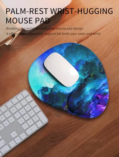 Palm-Rest and Wrist-Hugging Mouse Pad Wrist Rest, Ergonomic Wrist Support with Curve Fitting Cushioned Memory Foam for Carpal Tunnel Pain Relief, 9.9 x 8.3 Inch, Nebula - color: Nebula