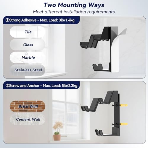 KDD Dual Controller & Headphone Holder Stand Wall Mount - Gaming Headset Hanger with Adhesive or Screws Install for Xbox Series X/S, PS5/4/3, Switch, STEAM, Universal PC Gamepad Accessories
