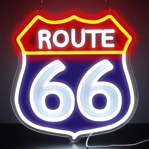 Route 66 Neon Signs,LED Vintage 66 Road Lights, Room Decor for Garage,Home, Room, Man Cave, Party, Birthday Gift for Family Friends Kids-12.64×12.2 IN-USB Powered-Acrylic - color: Blue:Route
