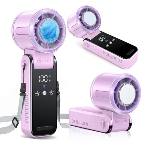 Handheld Portable Fan, Ice Cooling Design, 5 Speed (1-100) Powerful Turbo Fan, 15 Hrs Cooling with Rechargeable Battery, Digital Display for Travel, Outdoor, Working, Gifts (Purple) - color: Purple