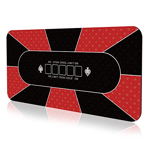 YUZPKRSI 70 x 35 Inch Poker Mat, 8 Players Texas Hold'em Poker Rubber Mat Poker Topper for Tables, Folding Portable Poker Table Top Layout w/Carrying Bag for Poker Games, Blackjack, Casino - color: 70 X 35 Inch-rectangular Red