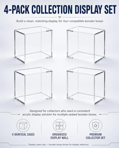 4-Pack Booster Box Acrylic Case for US-Size PKMN Booster Boxes | 5mm Ultra-Clear Acrylic with Magnetic Lids, Dust-Resistant and UV-Resistant Display, Inner Size: 5.4" L × 3.1" W × 4.9" H - size: (4-Pack)Booster Box Case