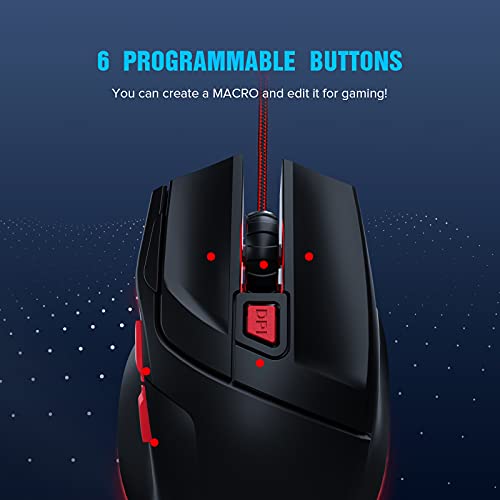 GTRACING Gaming Mouse Wired 7200 Dpi 6 Key Programmable Gamer Ergonomic USB Computer Mice Led Breathing Light Gamer Desktop Laptop Pc Gaming Mouse with Macro Recording for Windows,Mac,Pc Mice Gt790