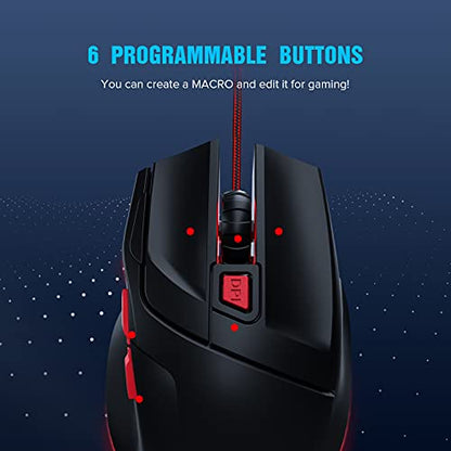 GTRACING Gaming Mouse Wired 7200 Dpi 6 Key Programmable Gamer Ergonomic USB Computer Mice Led Breathing Light Gamer Desktop Laptop Pc Gaming Mouse with Macro Recording for Windows,Mac,Pc Mice Gt790