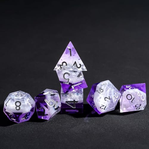 7PCS Cocktail Dice Set,Handmade Sharp Edge Dice Set D&D RPG Polyhedral Die,for Dungeons and Dragons TTRPG Games Roleplaying Games,with Gift Box.(Purple) - color: Cocktail Purple