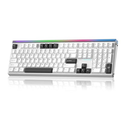 Aula H108 Wireless Mechanical Keyboard, Hot Swappable Silent Keyboard, Full Size Keyboard with Number Pad, Gasket Structure, RGB Backlit Computer Gaming Keyboard with PBT Keycaps for PC/Office - color: White Black