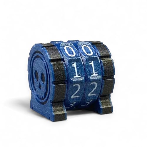 Life Counter Health Tracker for Board Games, TTRPGs, and Card Games with Skull Symbol, Compatible with MTG, 2 Blue Wheels with White Numbers - color: 2 Blue Rings+white Numbers