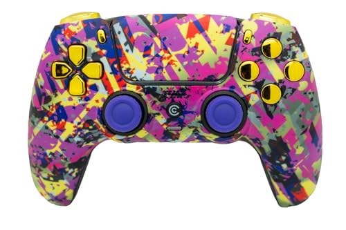 Custom Controllerzz Custom Wireless Controller Compatible with PS5 - Multiple Designs Available (Neon Drip & Gold Chrome) - color: Neon Drip & Gold Chrome