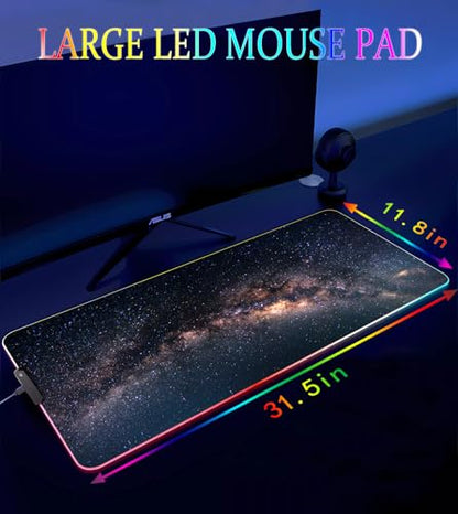 RGB Gaming Mouse Pad, Large Mousepad with Led Light, Keyboard Pad Gaming Accessories for Desk, Non-Slip Rubber Base Big Mouse Mat for Gamer, 31.5 X 11.8 Inch, Galaxy - color: 01 Galaxy