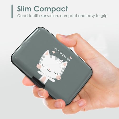 Mini RFID Blocking Credit Card, Cute Cat Wallet Credit Cards Holder Business Card Case Aluminum Metal Travel ID Case for Men Women - color: Cute Cat