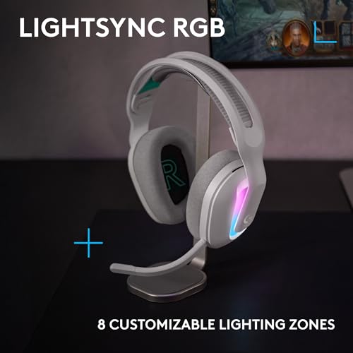 Logitech G522 Lightspeed Wireless Gaming Headset - White | For PC, 2.4 GHz, Bluetooth & USB-C , <60 Hr Battery, 48 kHz/24 bit Audio, Detachable 48 kHz/16 bit Blue VO!CE Mic, RGB - color: White
