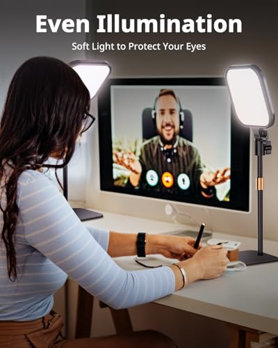 UBeesize Zoom Lighting for Computer, Video Conference Lighting for Video Calls, Desk Light with Stand and Phone Holder for Webcam, Home Office, Podcast, Online Meetings, Live Streaming（2 Pack - style: 2-pack