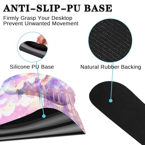 Arttown Keyboard Mouse Pad Set, 4 in 1 Desk Mat Set Pink Castle | Star Ribbons Large Mousepad+Keyboard Wrist Rest+Mouse Wrist Rest+Coaster Ergonomic Design for Home Office Computer - color: Pink Castle