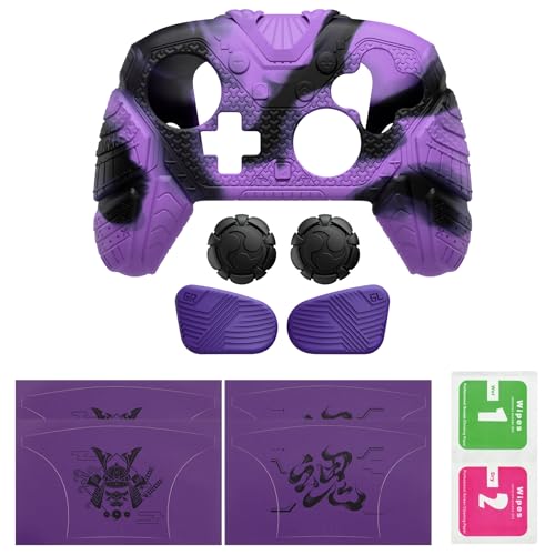 PlayVital for Nintendo Switch 2 Pro Controller Skin Cover – Samurai Armor Edition Silicone Case for Switch 2 Pro Controller with Back Button Caps & Thumb Grip & Sticker, Shockproof - Purple & Black - color: Purple & Black