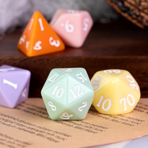 DND Dice Set -D&D Polyhedral Dice (7 Pcs) with Gift Leather Dice Bag for Role Playing Dice Games RPGs(7Pcs-Macaron) - color: 7pcs-macaron