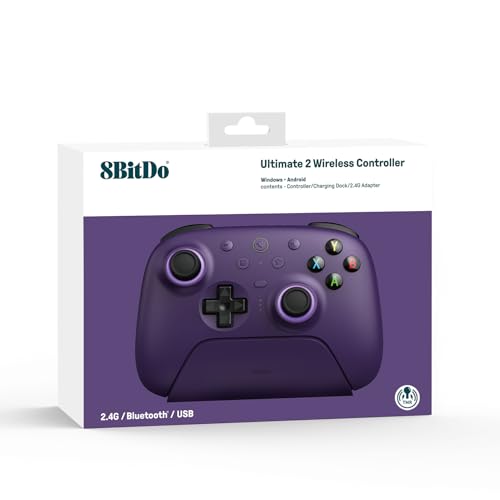 8BitDo Ultimate 2 Wireless Controller for Windows PC, Apple, Steam & Android, Gaming Controller with TMR Joysticks, Hall/Tactile Triggers, Motion Control, RGB Fire Ring, 1000Hz Polling Rate, Purple - color: Purple