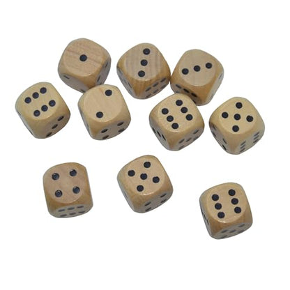 Set of 10 16MM Six Sided D6 Round Wooden Dice Set (Wood) - color: Wood