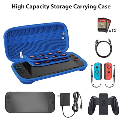 RAVEtone Travel Carrying Case Compatible with Nintendo Switch 2 Model 2025, Large Capacity Premium EVA Portable Hard Shell Pouch Waterproof Game Bag with 32 Game Cartridge Accessories (Blue) - color: Blue, style: Large