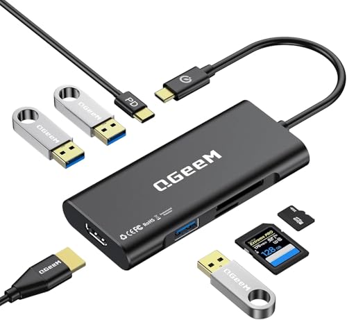 USB C Hub, QGeeM USB 4k to HDMI Adapter, 7 in 1 USB-C Dongle with 100W PD,USB 3.0, Card Reader, Compatible for MacBook iPhone 15/17 Ipad Pro max,Chromebook Laptop USB Type C Dock-Black - color: Black