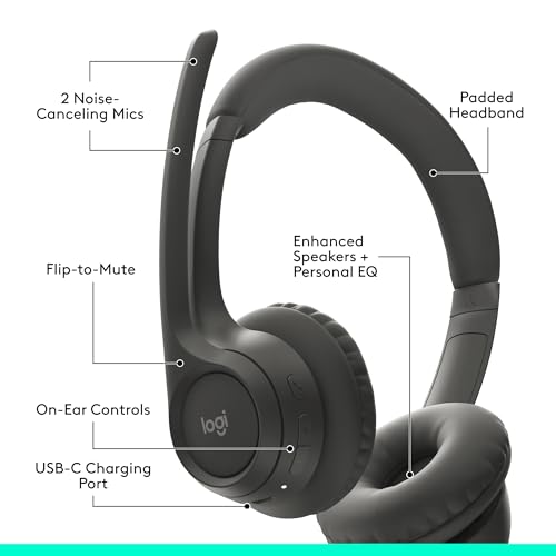 Logitech Zone 301 Wireless Bluetooth Headset with Noise-Canceling Microphone, Compatible with Windows, Mac, Chrome, Linux, iOS, iPadOS, Android – Graphite - color: Graphite