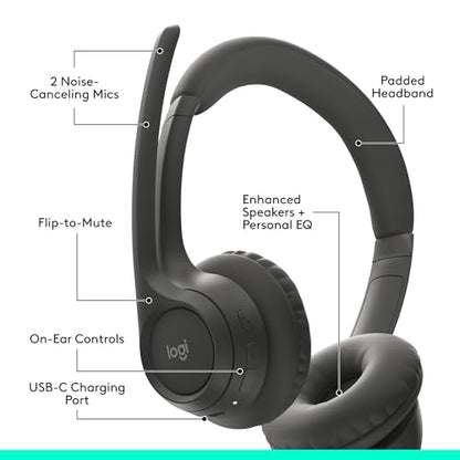 Logitech Zone 301 Wireless Bluetooth Headset with Noise-Canceling Microphone, Compatible with Windows, Mac, Chrome, Linux, iOS, iPadOS, Android – Graphite - color: Graphite