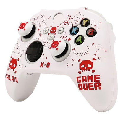 Pixelated Skull Controller Skin Compatible with Xbox Series X Wireless Controller, RALAN Protector Case， Customised Thumb Grips Cap - color: Pixelated Skull White Red