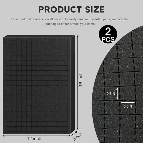 Pick and Pluck Foam Sheets, 2Pcs 16 x 12 x 2 Inch Pick Apart Foam Inserts for Camera Storage, Crafts, Tool Box, Storage Drawer - size: 16x12x2inch