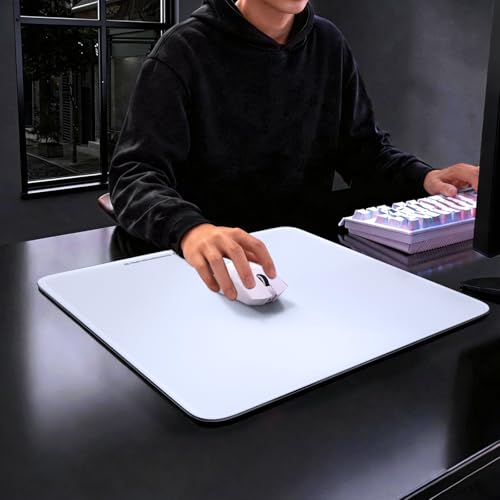 ATTACK SHARK CM05 Glass Gaming Mouse Pad,17.7x15.7 in Large Mouse Mat，Non Slip 9H Hard Mousepads,Nano-Textured Glass Surface with Improved Precision and Speed for FPS Players-Pure White - color: Pure White