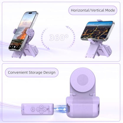 MILOUZ Remote Control Scrolling for Tiktok with Phone Stand,Page Turner for Kindle App E-Book,Bluetooth Camera Shutter Remote for iPhone, Android,iOS,iPad,Tablet (Purple) - color: Purple