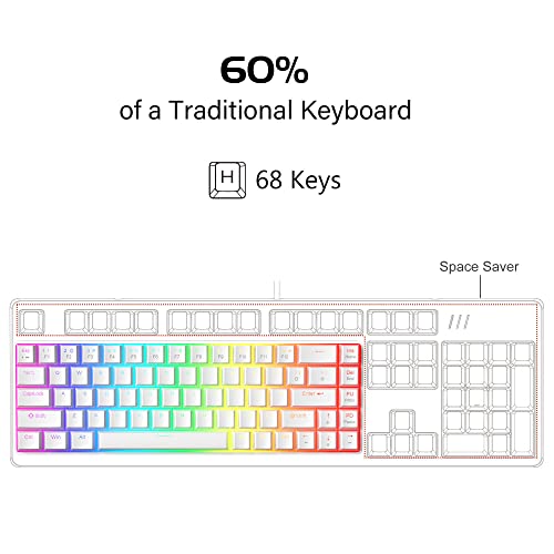 MageGee Portable 60% Mechanical Gaming Keyboard, Red Switch, PBT Pudding Keycaps RGB Backlit Compact 68 Keys Mini Wired Office Keyboard for Windows Laptop PC - White - color: Ivory White /Red Switch