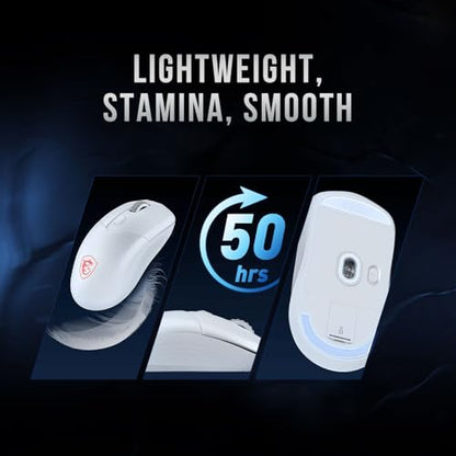 msi Versa 300 Wireless White Gaming Mouse, 8000 DPI, 30M+ Clicks Kailh Switch, Optical Sensor, Ergonomic Ambitextrous Hand Design, RGB Light