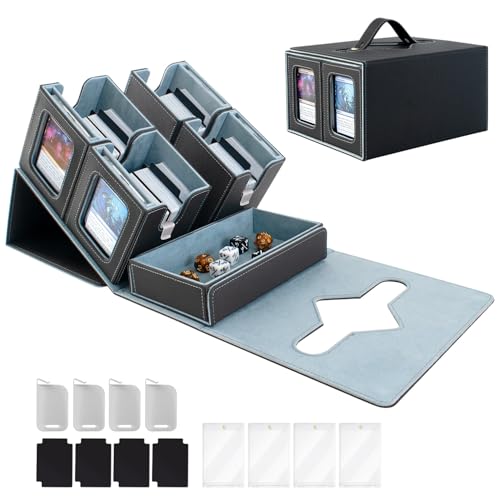 Commander Deck Box for MTG 400+ Double-Sleeved Card Storage, Trading Card Storage Box with Commander Display, Dice Tray for TCG PTCG EDH, 4 Toploaders, 4 Stoppers, 4 Magnetic Card Holder