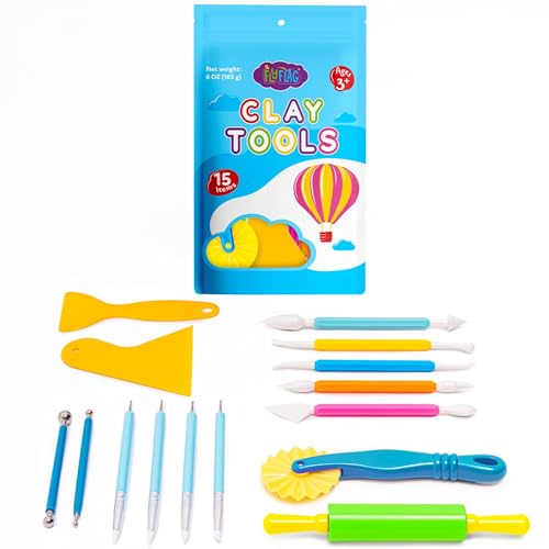 FlyFlag Air Dry Clay Tools Kit, 20 Pcs – Includes Ball Stylus, Rubber Pens, Rolling Pin, Plastic Scrapers, and Modeling Tools – Ideal for Pottery, Craft, Molding, and Shaping