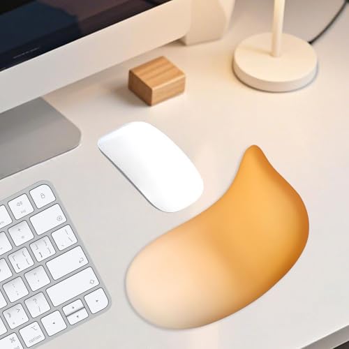 Gel Wrist Rest Mouse Pad-Ergonomic Office Large Mousepad with Wrist Support with Concave Design Non-Slip Premium Lycra Fabric,Gamepad Mat Rubber Base for Laptop Desktop,Gaming,Study,Computer,Orange - color: Orange