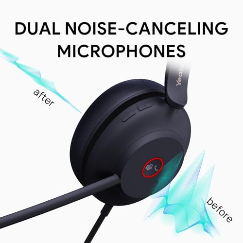 Yealink UH37 USB Headset with Microphone for PC Stereo Headphones with Noise Cancelling Microphone for Computer Laptop On-Ear Wired Teams Headset for Office Call Center USB-C/A - style: Stereo