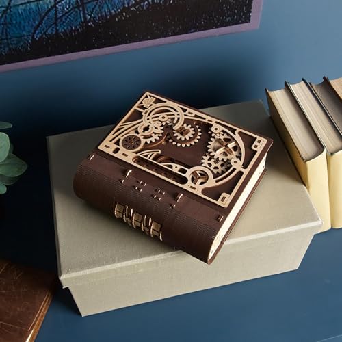 UGEARS Wooden Model Kits for Adults to Build - Book of Secrets 3D Wooden Puzzles for Adults with Steampunk Combination Lock – DIY Mechanical Puzzle Books for Adults – Medium Difficulty 263 Pcs