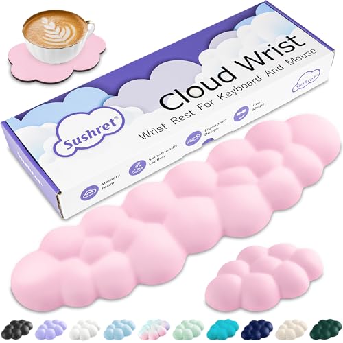 Sushret Cloud Wrist Rest Keyboard, Cloud Keyboard Wrist Pad Set with PU Leather Memory Foam, Cute Arm Rest for Palm Support, PC/Gaming Desk Accessories/Office Setup/Computer Hand Cushion - Pink - color: 03 Pink, size: Tenkeyless