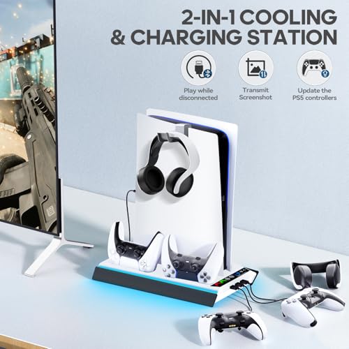 Tokluck PA5/Slim/Pro Cooling Station with Auto Turbofan & 3-Level Speed, PA 5 Vertical Stand Cooling Fan Station with Controller Charger, Accessories Base Cooler Docking Station, White & Black - color: White&Black