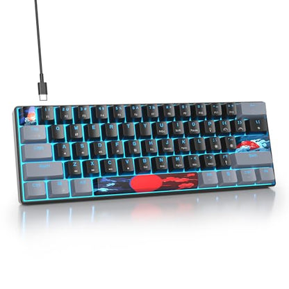 60% Mechanical Keyboard Grey and Black, Compact 60 Percent Gaming Keyboard RGB Backlit, 61 Keys Mini Keyboard, USB Wired Office Keyboard for Windows Mac Laptop PC (61 Dark/Blue Switches) - color: 61 Dark/Blue Switch