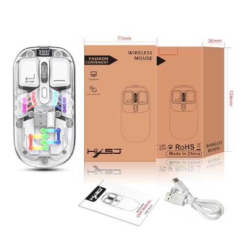 Wireless Bluetooth Mouse, Transparent BT + 2.4G Dual-Mode Mechanical Mouse with Magnetic Top Cover, Rechargeable RGB Backlit Gaming Mouse for Gaming/Esports/Desktop/Laptops/Tablets (White) - color: White