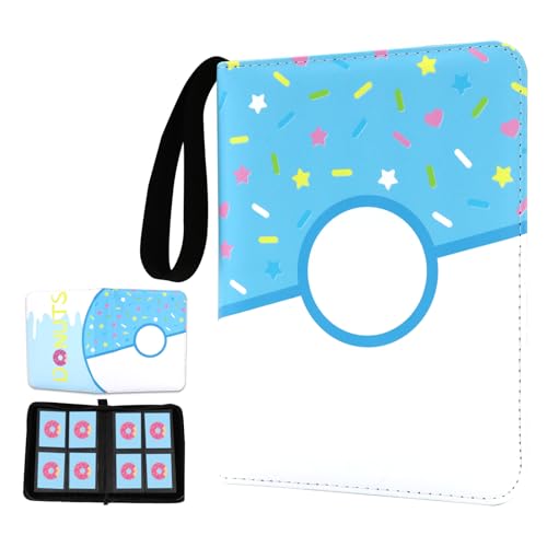 4 Pocket Portfolio Card Binder 240 Card Holder Album, Blue Donut Trading Cards Holder Zipper Binder for Girl Teen Collection (Blue Donut, 240 Pocket (Portfolio)) - color: Blue Donut, size: 240 Pocket (Portfolio)
